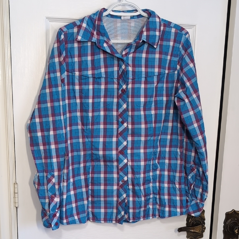 Columbia Insect Blocker Women's Purple and Blue Plaid Shirt Size Large